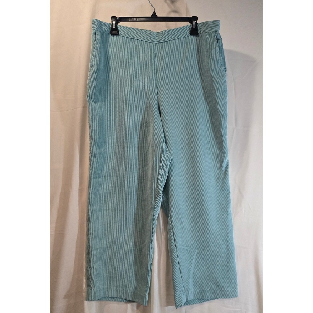 Alfred Dunner Women's Aqua Blue Corduroy Pants Size 18 Elastic Waist Cropped